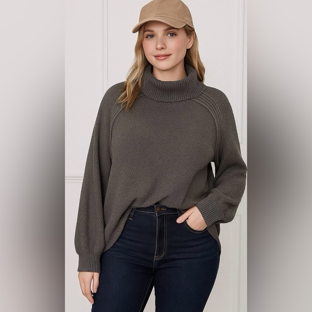 We The Free Gray Waffle Knit Top Oversized Slouchy Streetstyle Lagenlook Large